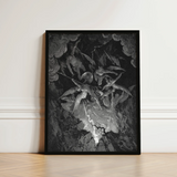 The Fall of Man - Gustave Dore Art Print / Canvas Black-framed Artwork Dramatic Monochromatic Illustration Angels Battle Dark Milton’s