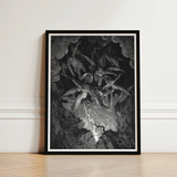 The Fall of Man - Gustave Dore Art Print / Canvas Black-framed Artwork Dramatic Monochromatic Illustration Angels Flight Dark Milton’s