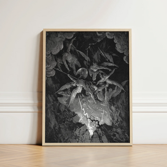 The Fall of Man - Gustave Dore Art Print / Canvas Black-and-white Framed Artwork Dramatic Detailed Illustration Angels Flight Milton’s