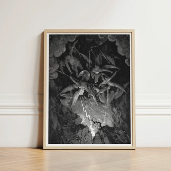 The Fall of Man - Gustave Dore Art Print / Canvas Framed Black-and-white Dramatic Detailed Illustration Angels Motion Milton’s Cosmic