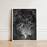 The Fall of Man - Gustave Dore Art Print / Canvas Framed Black-and-white Illustration Dramatic Celestial Battle Winged Figures Milton’s