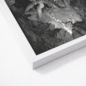 The Fall of Man - Gustave Dore Art Print / Canvas Framed Black-and-white Artwork Dramatic Scene Birds Textured Cracked Milton’s Cosmic