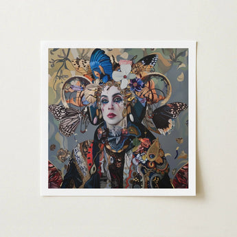 The Fool - Surreal Tarot Deck Art Print / Canvas Square-framed Artwork Woman Adorned Elaborate Headdress Colorful Butterflies, Steps
