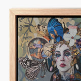Framed Mixed-media Artwork Woman’s Face Adorned Intricate Butterfly Surreal Tarot, Fool Steps Forward, Butterflies, Eyes Wide