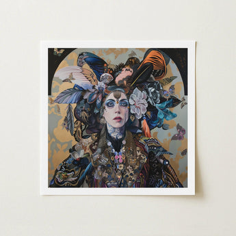 The Hierophant - Surreal Tarot Art Print / Canvas Square-framed Woman Adorned Elaborate Headdress Feathers, Prints
