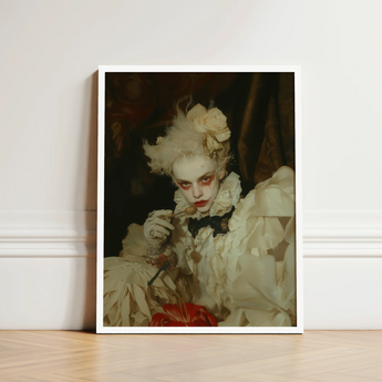 Framed Portrait Person Ornate Off-white Ruffled Costume Floral Gay Devil Art, Print, Void Stares