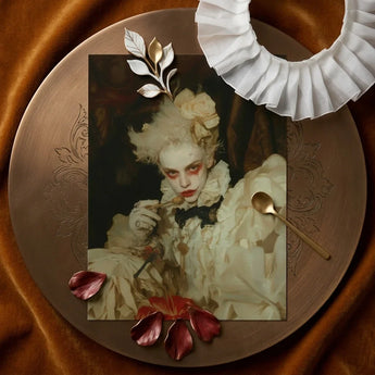 Vintage-style Portrait Photograph Person Ornate Off-white Lace Attire Gay Devil Art, Print, Void Stares