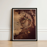Framed Vintage-style Illustration Witch Gown Pointed Hat Broomstick Ida Rentoul Outhwaite