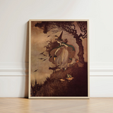 Vintage-style Framed Artwork Witch Gown Pointed Hat Broomstick Ida Rentoul Outhwaite
