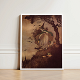 Vintage-style Witch Illustration Print White Frame Sepia-toned Artwork Ida Rentoul Outhwaite