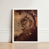 Framed Vintage-style Illustration Witch Pointed Hat Gown Broomstick Ida Rentoul Outhwaite