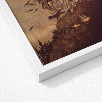 Framed Vintage-style Illustration Dark Gothic Scene Bats Silhouetted Ida Rentoul Outhwaite