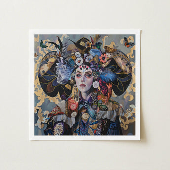 The Magician - Surreal Tarot Card Art Print / Canvas Vibrant Square-framed Artwork Woman Adorned Elaborate Headdress Feathers, Dream Spun,