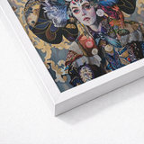 Framed Artwork Stylized Portrait Woman Adorned Intricate Colorful Surreal Tarot Card, Dream Spun, Art