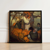 Black-framed Artwork Vibrant Scene People Bright Orange Marigolds Saturnino Herrán Opens, Young Boatman Drives, Punting Pole Straight,