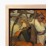 Framed Canvas Print Vibrant Impressionistic Painting Workers Traditional Saturnino Herrán Opens, Young Boatman Drives, Punting Pole