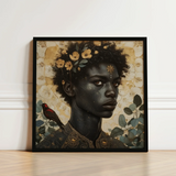 The one - Gay Black God Art Print / Canvas Black-framed Artwork Portrait Woman Dark Skin Adorned Golden, Queer, Bold Statements Prints