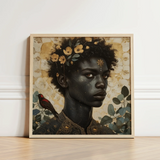 The one - Gay Black God Art Print / Canvas Framed Artwork Portrait Person Dark Skin Curly Hair, Queer, Bold Statements Prints