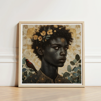 The one - Gay Black God Art Print / Canvas Framed Artwork Portrait Person Dark Skin Curly Hair, Queer, Bold Statements Prints