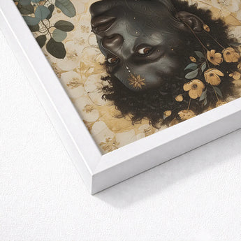 The one - Gay Black God Art Print / Canvas Framed Artwork Dark-skinned Face Intricate Floral Leafy Gold, Queer, Bold Statements Prints
