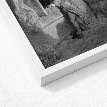 The Raven - Gustave Dore Art Print / Canvas White Framed Black Illustration, Doré’s Engraving Prints