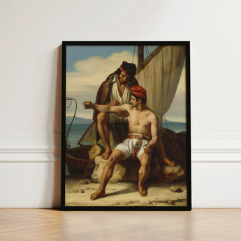 The Sailor’s Tattoo - Constantin Jean Marie Prevost Art Print / Canvas Black-framed Classical Painting Two Men Historical Attire Coastal,