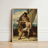 The Sailor’s Tattoo - Constantin Jean Marie Prevost Art Print / Canvas Framed Classical Painting Two Men Rocky Shore Ship, Romantic