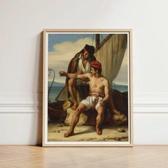 The Sailor’s Tattoo - Constantin Jean Marie Prevost Art Print / Canvas Framed Classical Painting Two Men Ship’s Deck Rendered, Romantic