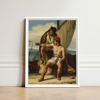 The Sailor’s Tattoo - Constantin Jean Marie Prevost Art Print / Canvas White-framed Classical Painting Two Men Coastal Scene Seated,