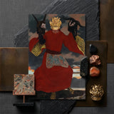 The Shaman - Sascha Schneider Art Print / Canvas Vibrant Red Ceremonial Robe Gold Trim Golden Crown Aureate Flames Sculpting, Embroidered