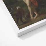 The Shepherd - Jean Baptiste Frederic Desmarais Art Print / Canvas White Framed Classical Painting Bare Feet Phrygian Helmet Sits, Bronze