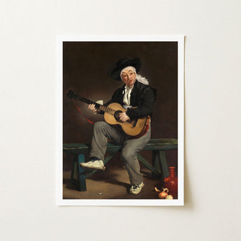 The Spanish Singer - Edouard Manet Art Print / Canvas, Tears, Working Guitarist Caught, Mid-phrase, Black Bolero Hat, Throwing, Shadow,