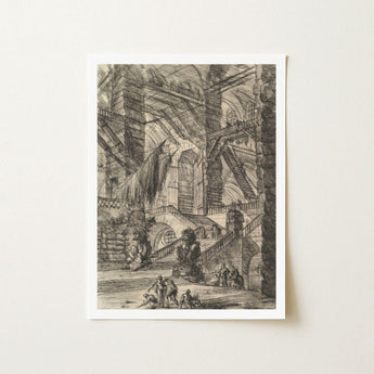 The Staircase with Trophies - Giovanni Battista Piranesi Art Print / Canvas Framed Black-and-white Sketch Intricate Architectural Scene