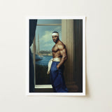 The Trade - Black Gay Sea Captain Art Print / Canvas Framed Portrait Muscular Man Blue Trousers White Headband, Prints