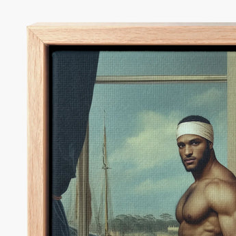 Framed Canvas Print Muscular Man White Headband Set Gay Sea Captain, Black, Art