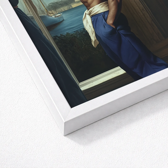 White Framed Art Print Classical Painting Man Blue Gay Sea Captain, Black