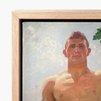 The Victor - Osmar Schindler Art Print / Canvas Framed Painting Shirtless Man Short Brown Hair, Positions, High Ground, Panoramic City,