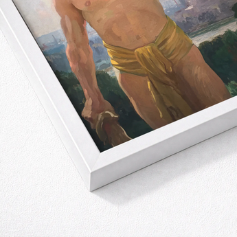 The Victor - Osmar Schindler Art Print / Canvas Framed Painting Muscular Figure Golden Loincloth Cityscape Backdrop, Positions, High