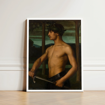Framed Painting Muscular Man Profile Laurel Wreath Sword Oil Panel Holds, Young Beneath, Leaf Crown, Ottilie w Roederstein, Art Print,
