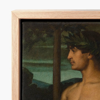 Framed Canvas Print Classical Painting Man Olive Leaves Oil Panel Holds, Young Beneath, Laurel Leaf Crown, Ottilie w Roederstein, Art,