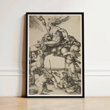 Black-framed Print Detailed Black-and-white Mythological Scene Figures Animals Albrecht Durer Art, Crone Vaults