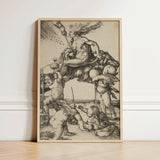 Framed Black-and-white Mythological Scene Figures Animals Enclosed Light Albrecht Durer Art, Print, Crone Vaults
