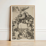 Framed Black-and-white Mythological Scene Figures Animals Enclosed Light Albrecht Durer Art, Print, Crone Vaults