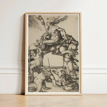 Framed Black-and-white Mythological Scene Figures Animals Enclosed Light Albrecht Durer Art, Print, Crone Vaults