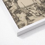Framed Black-and-white Cherubic Figures Dynamic Poses Enclosed Clean Albrecht Durer Art, Print, Crone Vaults