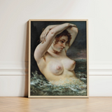 The Woman in Waves - Gustave Courbet Art Print / Canvas Framed Classical Painting Nude Reddish-brown Hair Turbulent, Pulls, English
