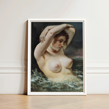 The Woman in Waves - Gustave Courbet Art Print / Canvas Framed Reproduction Classical Painting Nude Turbulent Ocean, Pulls, English