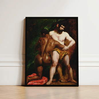The Wrestlers - William Etty Homoerotic Art Print / Canvas Black-framed Reproduction El Greco’s ?The Fall Rebel Angels”, Testosterone-fueled T