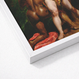 The Wrestlers - William Etty Homoerotic Art Print / Canvas White-framed Reproduction Classical Painting Muscular Figures Vibrant Red,