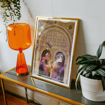 Thea the Space Nymph - Surreal Cosmic Myth Art Print Framed Artwork Ornate Middle Eastern Architecture Colorful Figures Cosmic Enchantress